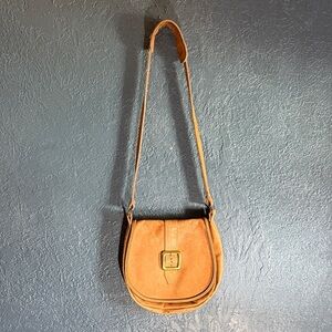 VINTAGE Camel Leather Crossbody Bag with Gold Buckle